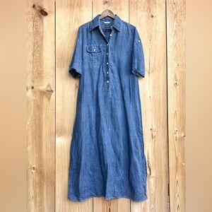 Seidel Sticker Blue Linen Shirtdress Sz 42, 12 US